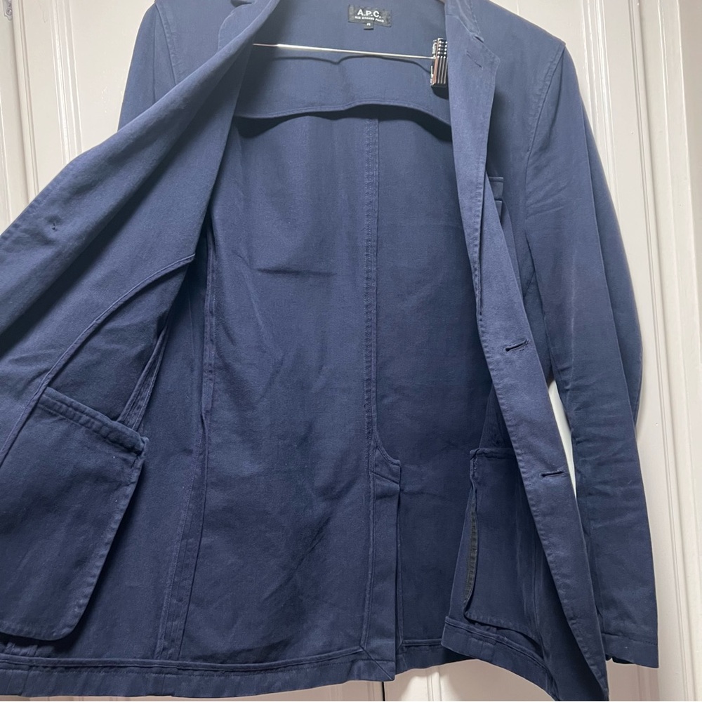 A.P.C. Canvas Navy Cotton Blazer Coat Pearl-like Two Buttons Classic Size Medium - Picture 9 of 10